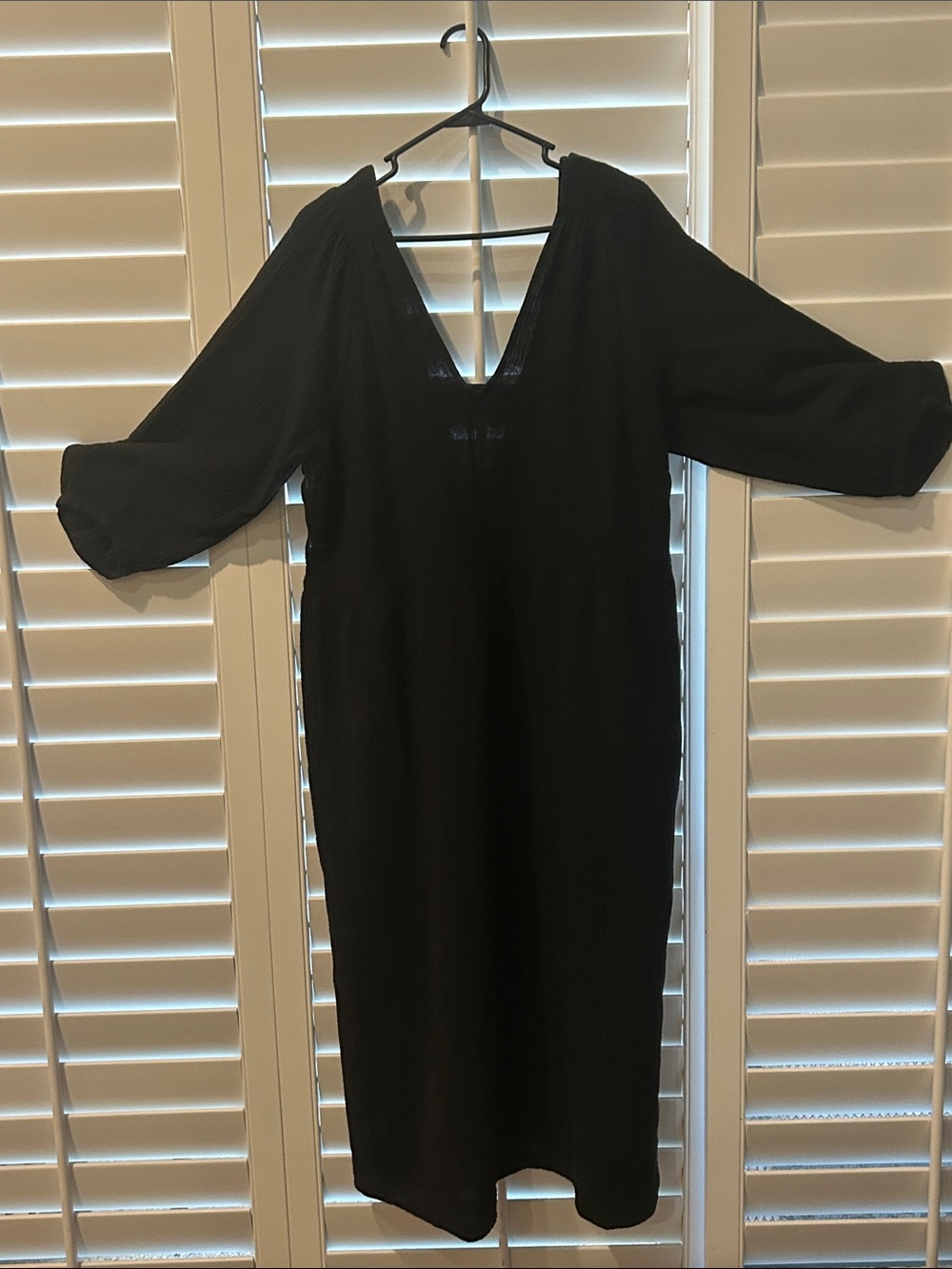 Madewell Black V-Neck Long Maxi Dress with 3/4 Sleeves